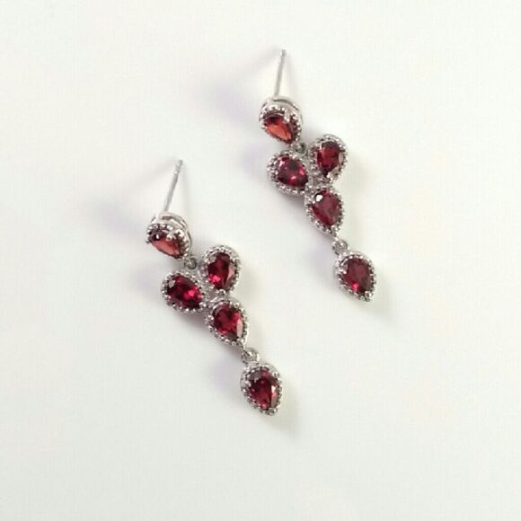 Genuine Garnet Chandelier Earrings Dangle 5.2 cttw - Picture 2 of 7